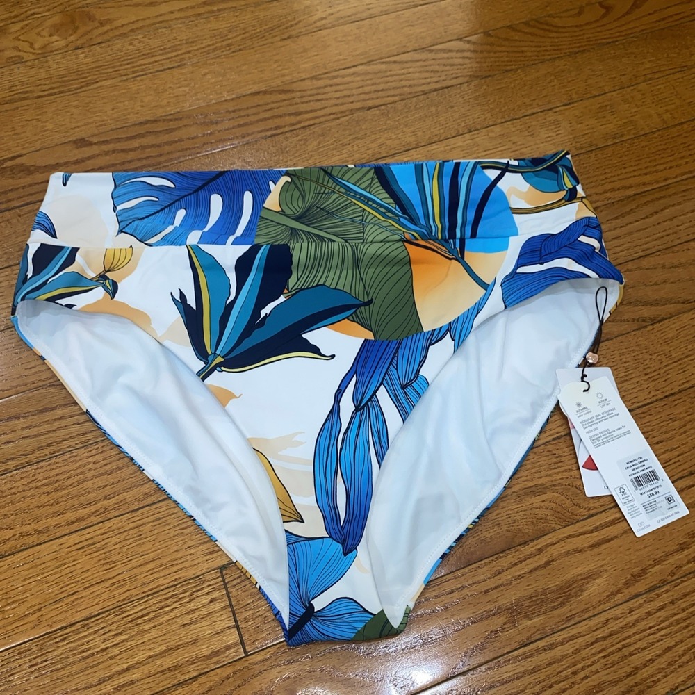 Calia Floral Botanical Swim Bikini‎ Bottoms High Rise Wide Banded XXL